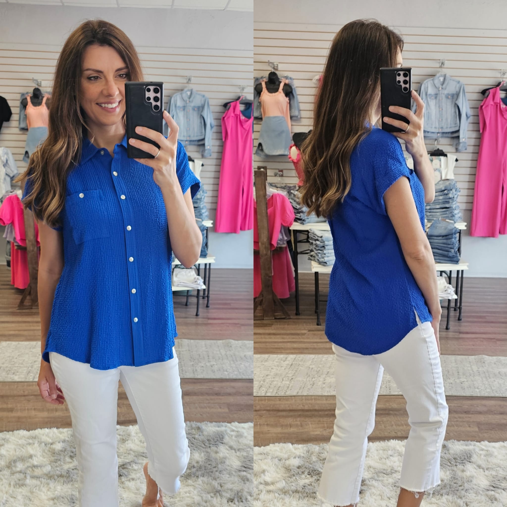 Multiples Bright Blue Short Sleeve Top