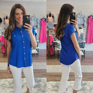 Multiples Bright Blue Short Sleeve Top