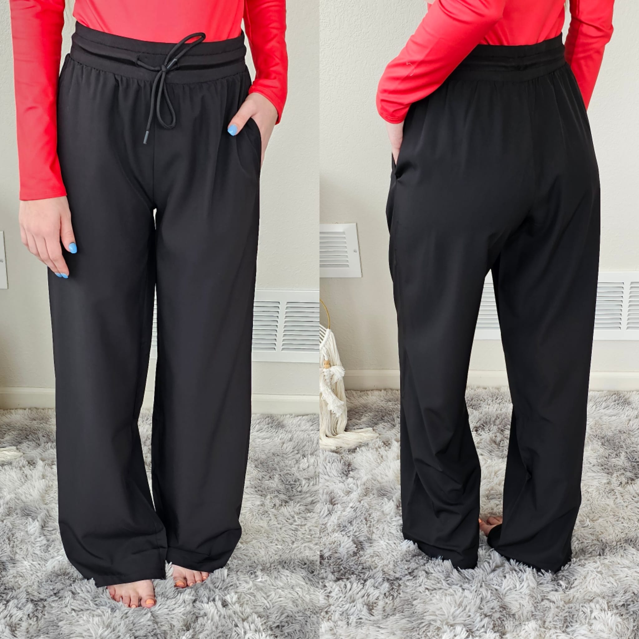 Mono B Black Wide Leg Active Pants