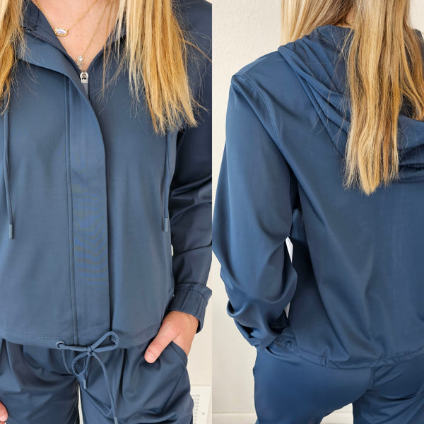 Mono B Navy Hooded Drawstring Waist Jacket