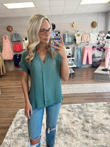 Teal V-Neck Blouse