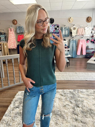 Moss Green Cap Sleeve Sweater