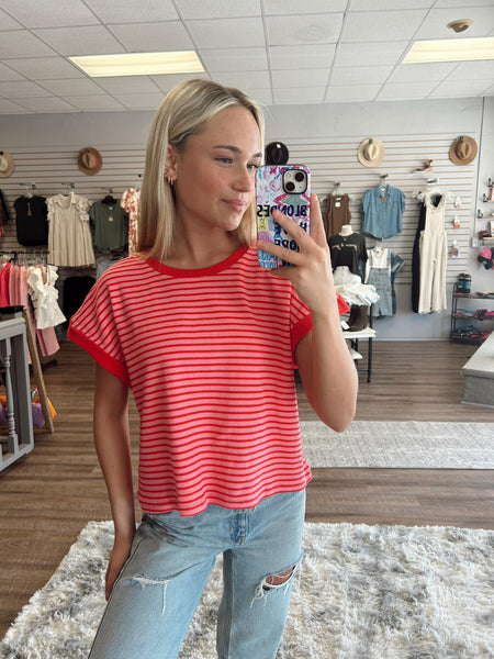 Pink&Red Striped Sweater Top