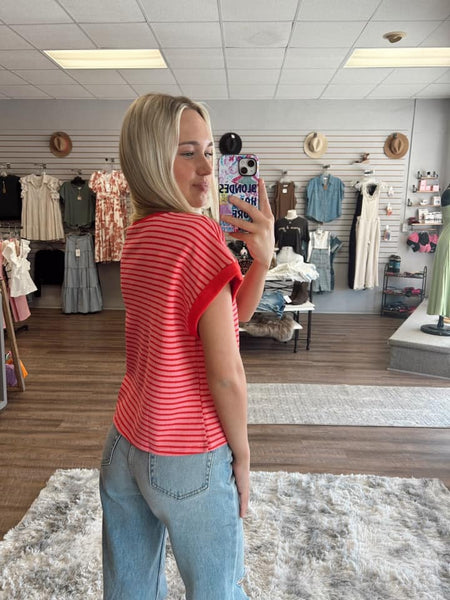 Pink&Red Striped Sweater Top