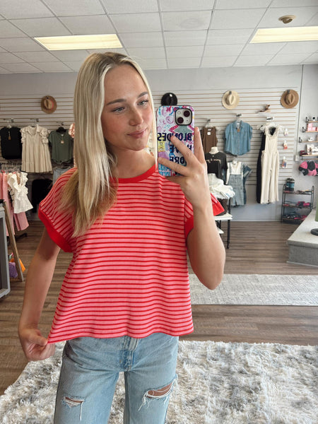 Pink&Red Striped Sweater Top