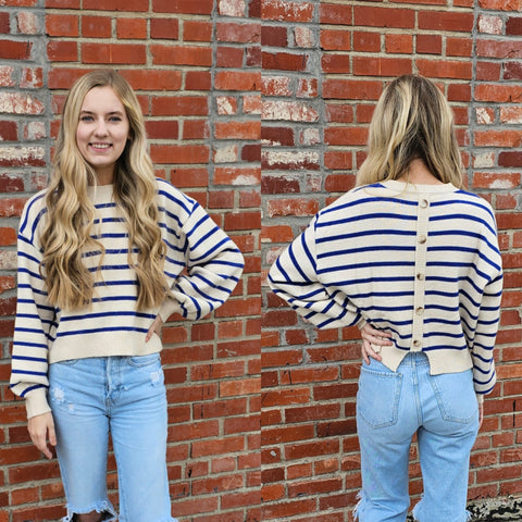 Striped Button Detail Sweater