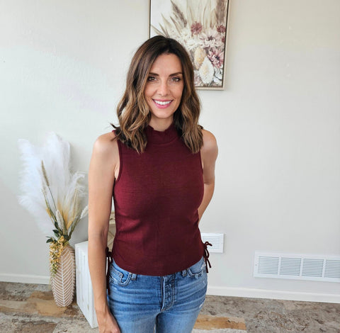 Burgundy Sleeveless Sweater Shell Top