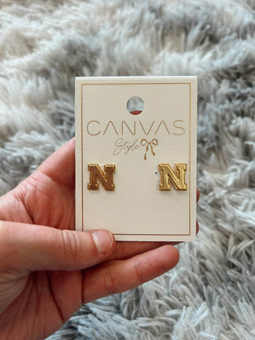 Nebraska Huskers Gold Stud Earrings