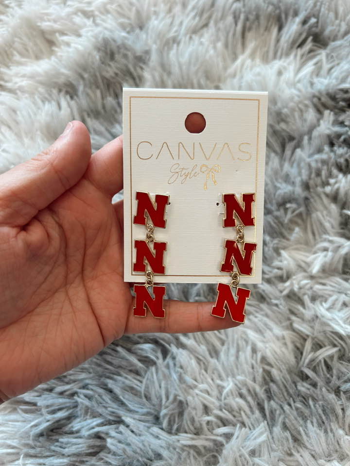 Nebraska Huskers Triple Drop Earrings