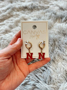 Nebraska Huskers Drop Hoop Earrings