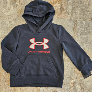 UA Boys Black with Red and White Logo Hoodie