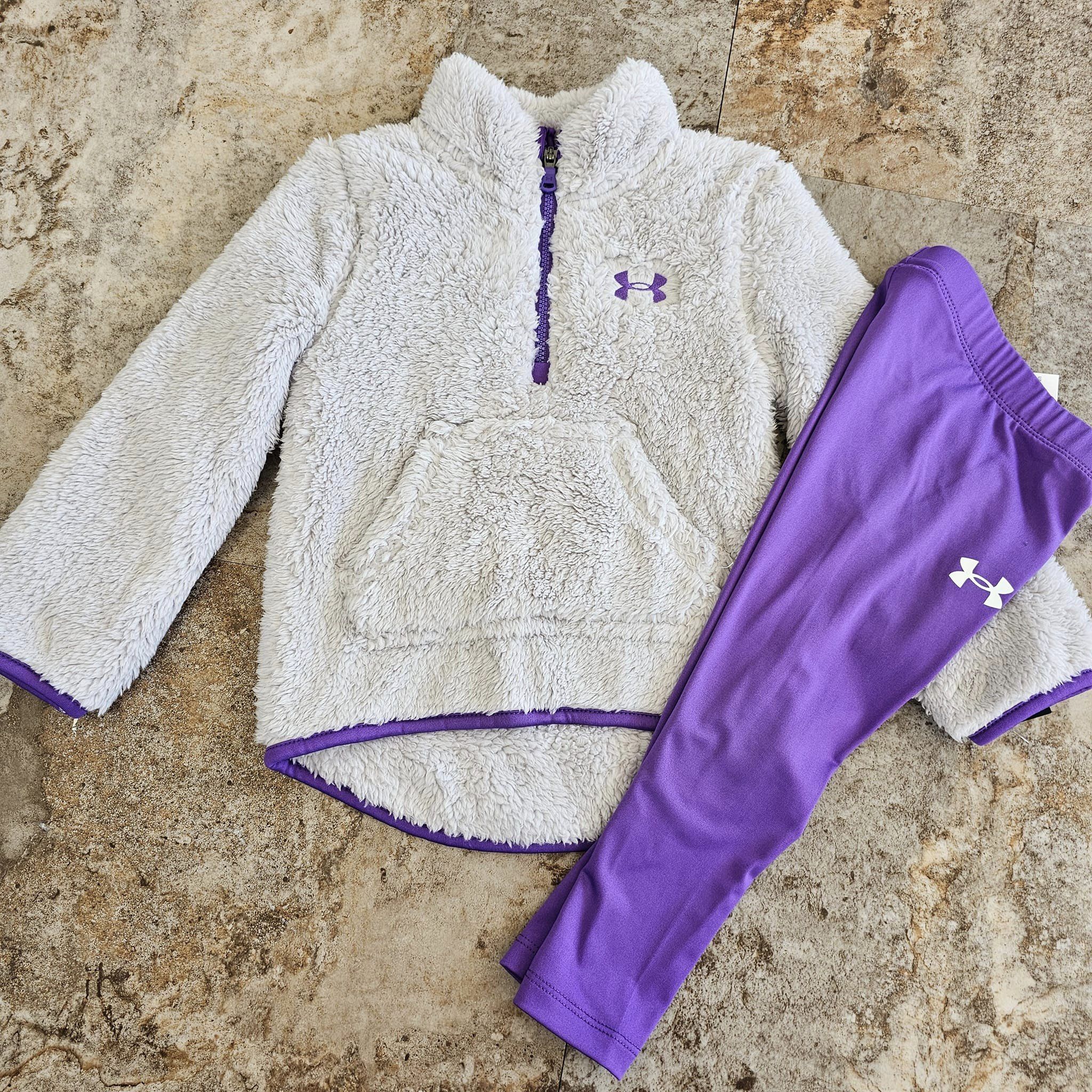 UA Girls Grey and Purple Fleece Jacket and Leggings Set