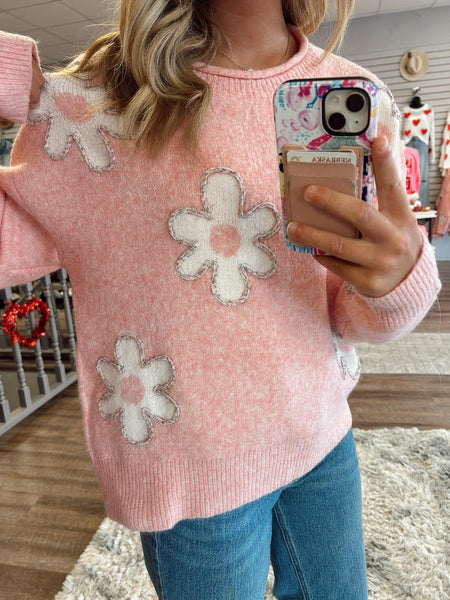 Lurex Edge Taffy Pink Flower Sweater