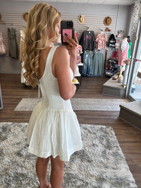 White Drop Waist Embroidered Dress