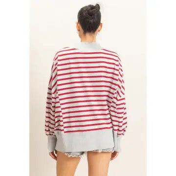 HYFVE Red and Gray Striped Long Sleeve Mock Neck