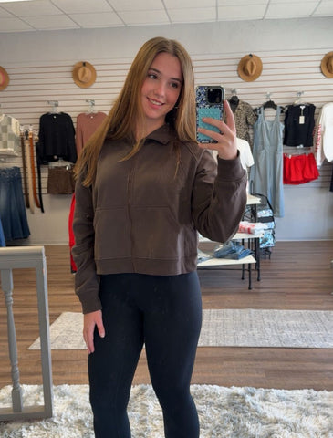 Mono B Zip-Up Fleece Hoodie in Espresso