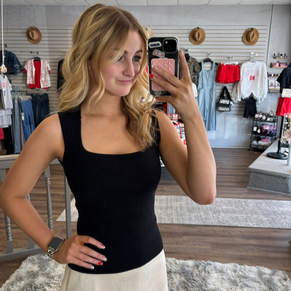 Black Square Neck Sweater Tank