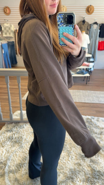 Mono B Zip-Up Fleece Hoodie in Espresso