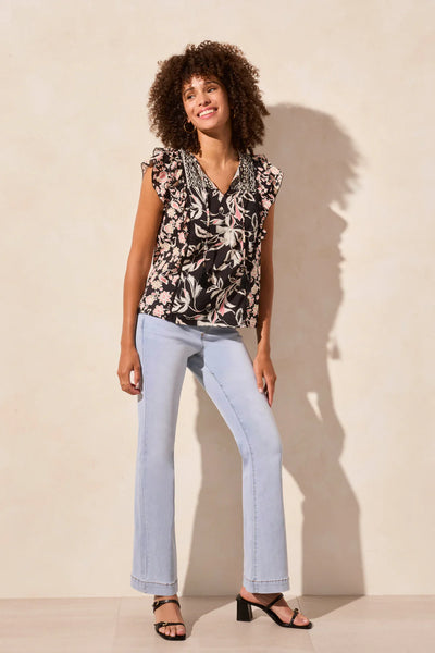 Tribal Mixed Print Notch Neck Blouse