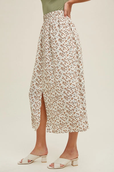 Cream Floral Midi Skirt