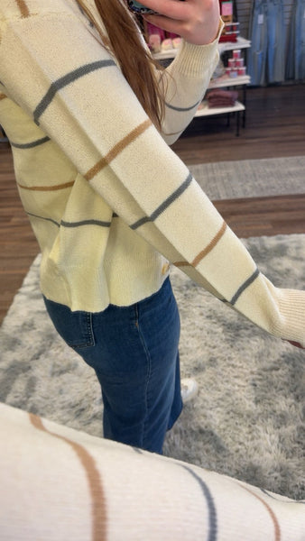 Cream Striped Button Sweater