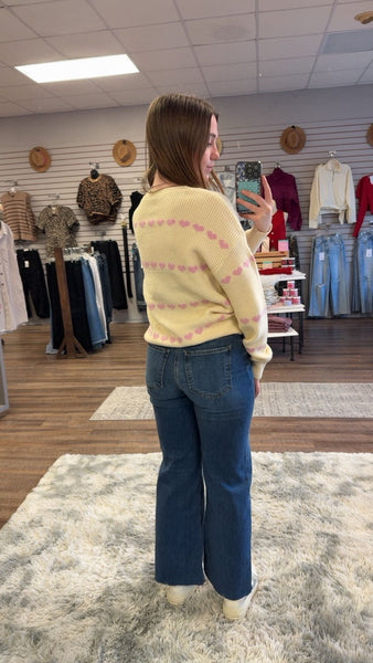 Cream and Pink Heart Knit Sweater