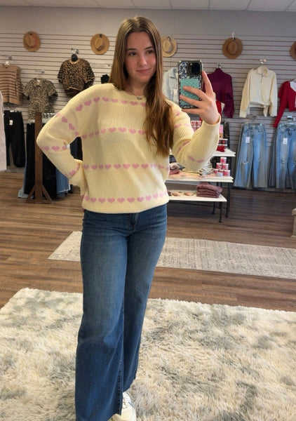 Cream and Pink Heart Knit Sweater
