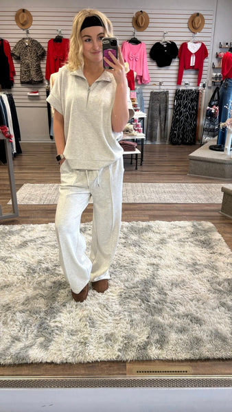 Charlie B Short Sleeve Half-Zip Collar Top