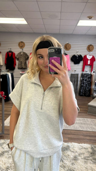 Charlie B Short Sleeve Half-Zip Collar Top