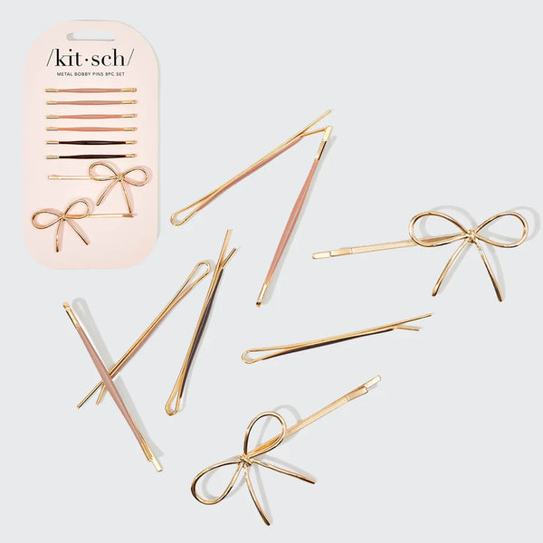 Kitsch Metal Enamel Puffy & Bow Bobby Pins