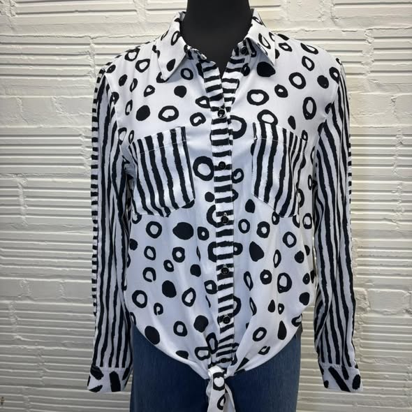Multiples Doodle Collard Blouse