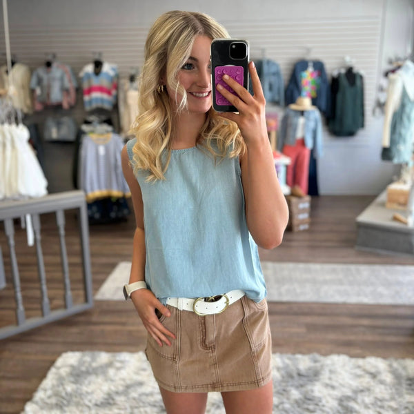 Charlie B. Sleeveless Scalloped Tencel Top