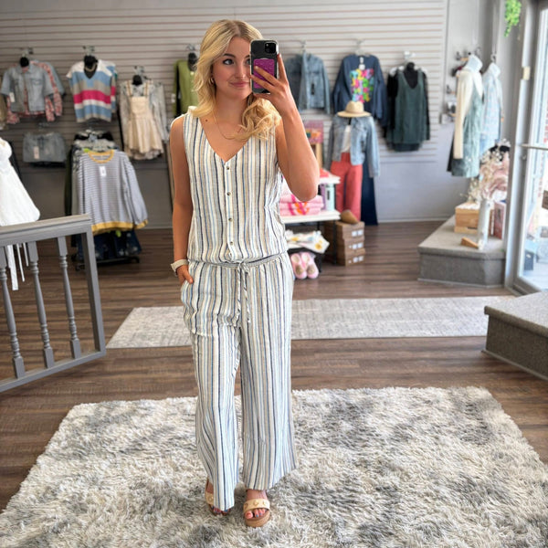 Tribal Neutral Striped Linen Top