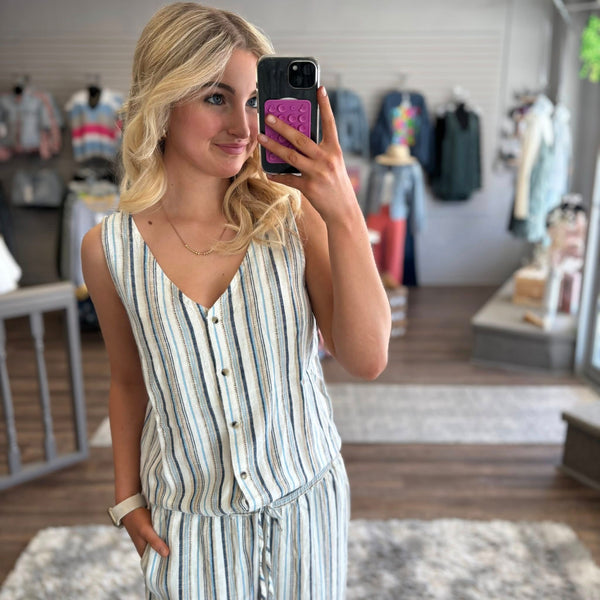 Tribal Neutral Striped Linen Top
