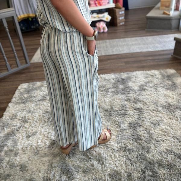 Tribal Neutral Striped Linen Pants