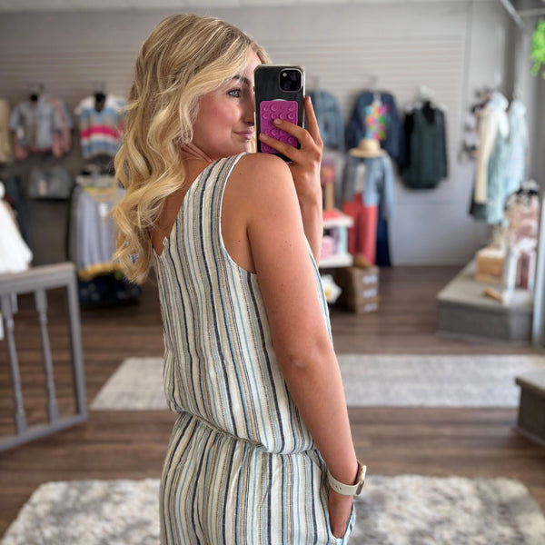 Tribal Neutral Striped Linen Top