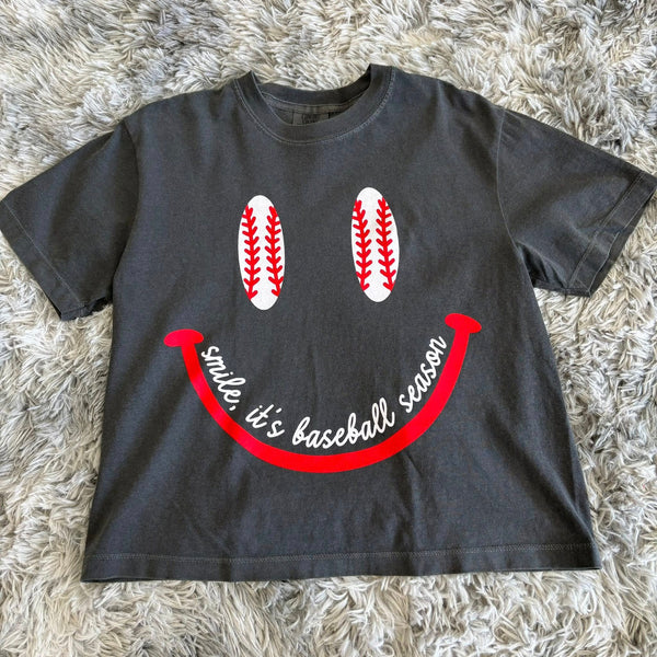 Smiley Face Baseball Cropped T-Shirt