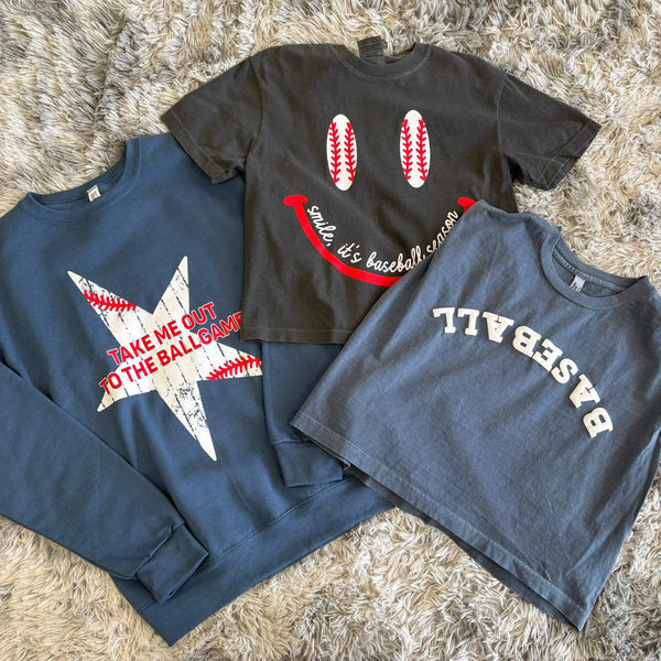 Smiley Face Baseball Cropped T-Shirt