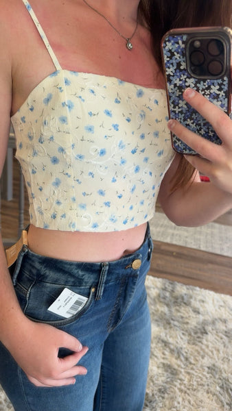 Cream and Floral Summer Crop Top
