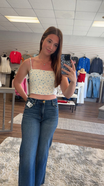 Cream and Floral Summer Crop Top