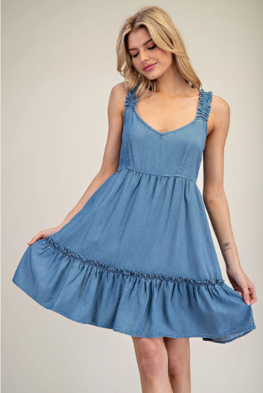 Denim Tiered Mini Dress