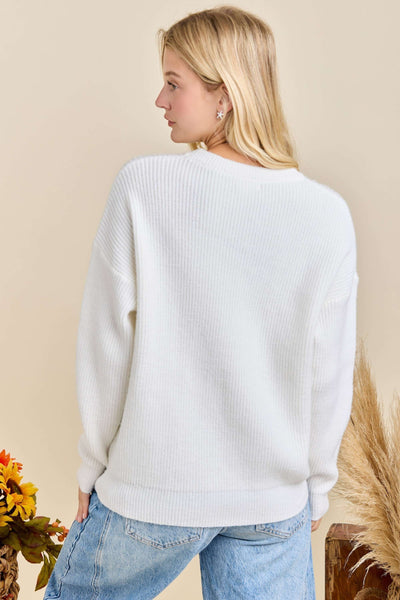 Hello Pumpkin Embroidered Knit Sweater