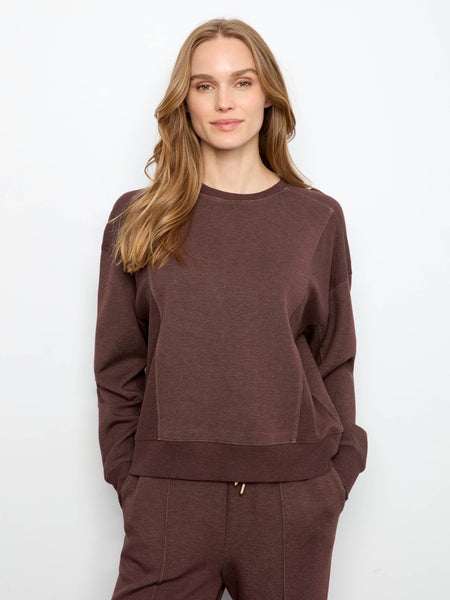 Carlie B. Soft Scuba Crew Neck Sweatshirt - Heather Espresso