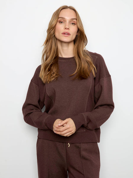 Carlie B. Soft Scuba Crew Neck Sweatshirt - Heather Espresso