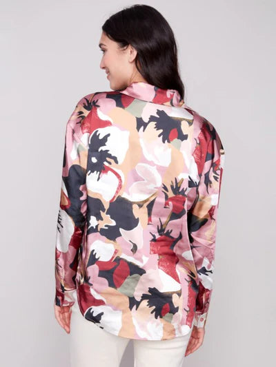 Charlie B. Printed Satin Button Down Top