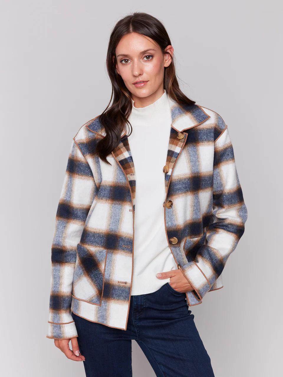 Charlie B Truffle Reversible Plaid Jacket