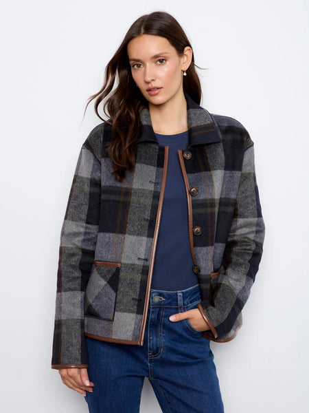 Charlie B. Reversible Plaid Jacket With Leather Binding