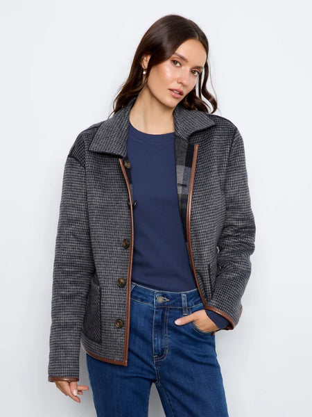 Charlie B. Reversible Plaid Jacket With Leather Binding