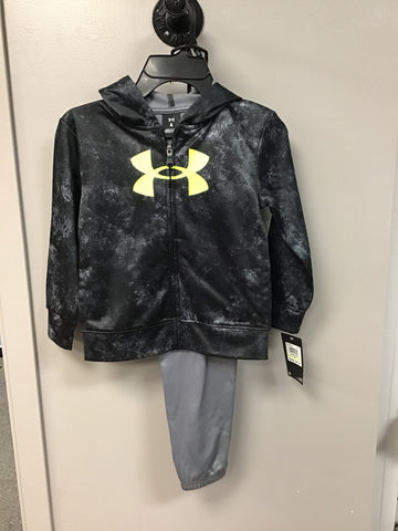 UA Boys Black and Neon Green Zip Hoodie and Jogger Set