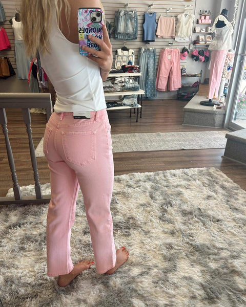 KanCan Light Pink Mid Rise Straight Jeans